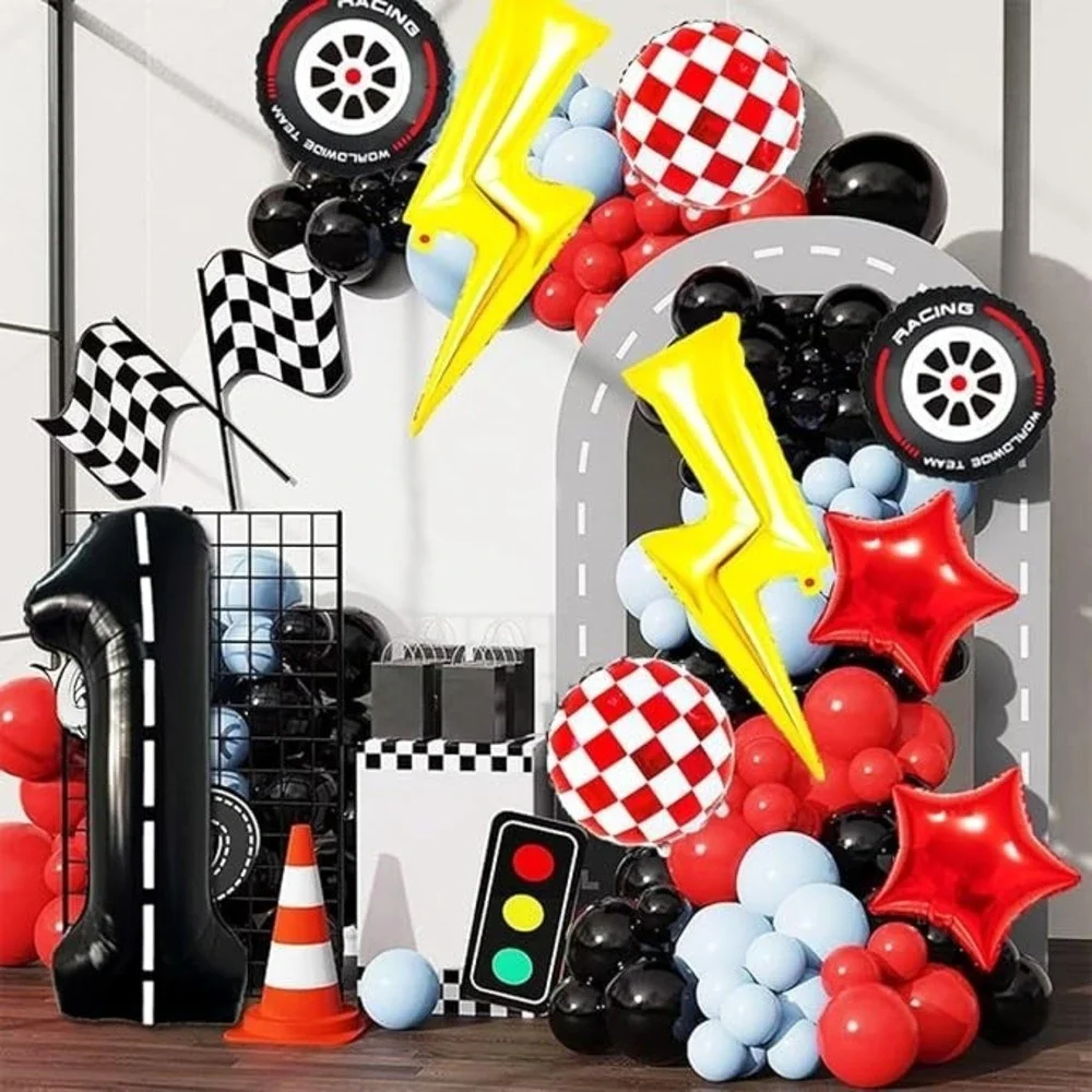 Race Car Racing Party Balloons Decorations #1 Foil Lightning Checkered Stars BIG